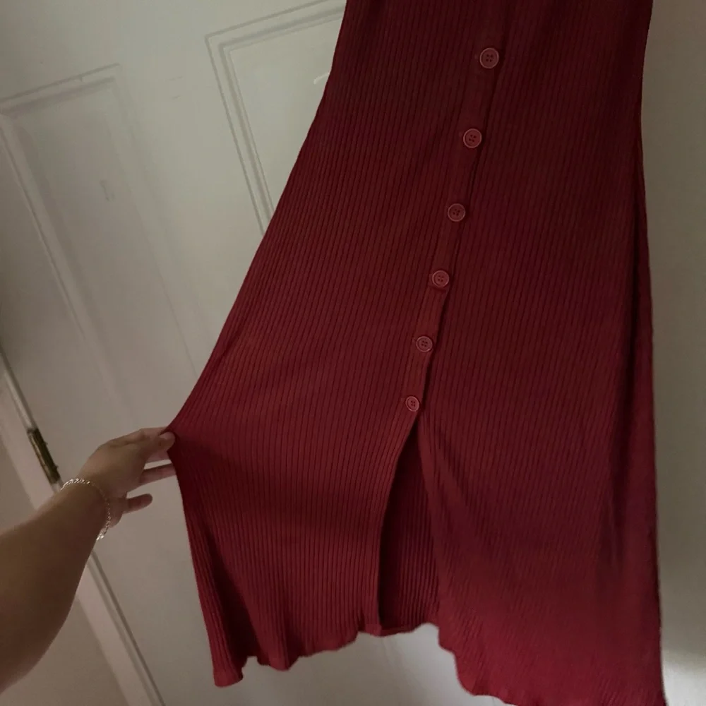 REFORMATION rust red modal spandex rib ribbed button up midi dress - Picture 2 of 6